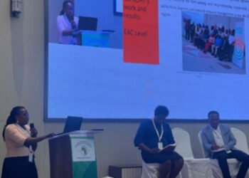 The program Manager of Sustainable livelihoods and Agri-food systems makes her presentation